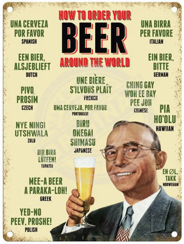 How to order your beer around the world metal sign