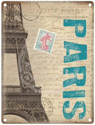 Paris Postcard metal sign