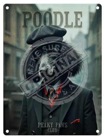 PEAKY PAWS CLUB - Black Poodle Fridge Magnet Metal Signs