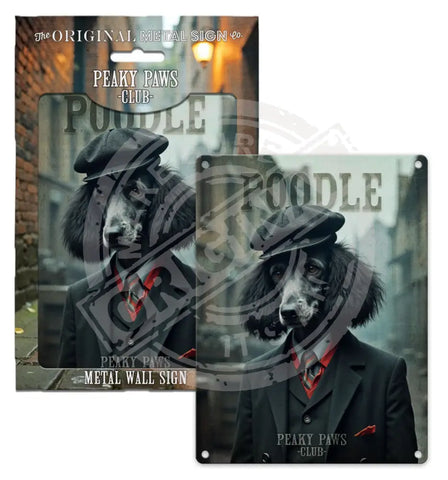 PEAKY PAWS CLUB - Black Poodle Fridge Magnet Metal Signs