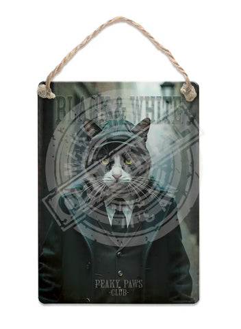 PEAKY PAWS CLUB - Black & White Cat Fridge Magnet Metal Signs