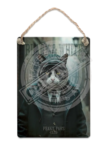 PEAKY PAWS CLUB - Black & White Cat Fridge Magnet Metal Signs
