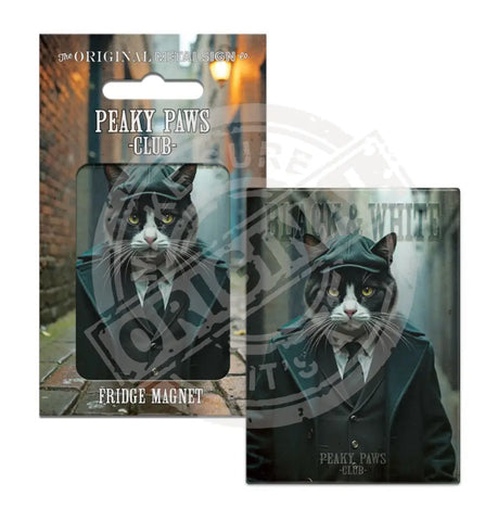 PEAKY PAWS CLUB - Black & White Cat Fridge Magnet Metal Signs