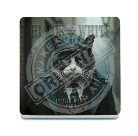 PEAKY PAWS CLUB - Black & White Cat Fridge Magnet Metal Signs