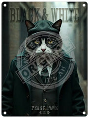 Peaky Paws Club - Black & White Cat Metal Signs
