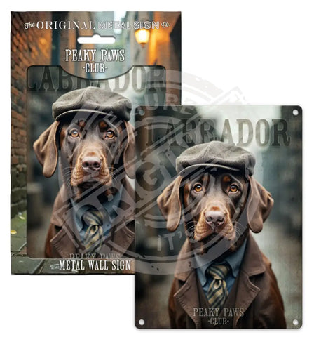 PEAKY PAWS CLUB - Choc Labrador Fridge Magnet Metal Signs