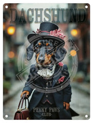 PEAKY PAWS CLUB - Dachshund Female Mini Metal Sign 15cm x 20cm Metal Signs