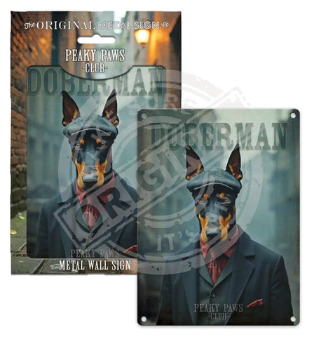 PEAKY PAWS CLUB - Doberman Fridge Magnet Metal Signs