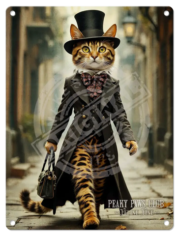 PEAKY PAWS CLUB - FELINE FINE - Bengal Cat Fridge Magnet Metal Signs