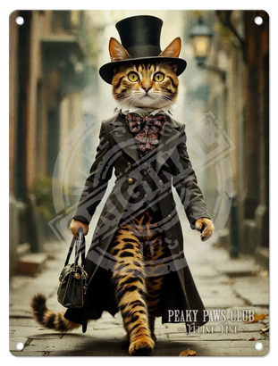 PEAKY PAWS CLUB - FELINE FINE - Bengal Cat Mini Metal Sign 15cm x 20cm Metal Signs