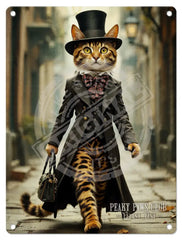 PEAKY PAWS CLUB - FELINE FINE - Bengal Cat Mini Metal Sign 15cm x 20cm Metal Signs