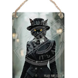 PEAKY PAWS CLUB - FELINE FINE - Black Cat Dangler Metal Signs