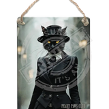 PEAKY PAWS CLUB - FELINE FINE - Black Cat Dangler Metal Signs