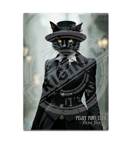 PEAKY PAWS CLUB - FELINE FINE - Black Cat Fridge Magnet Metal Signs