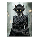 PEAKY PAWS CLUB - FELINE FINE - Black Cat Fridge Magnet Metal Signs