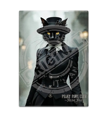 PEAKY PAWS CLUB - FELINE FINE - Black Cat Fridge Magnet Metal Signs