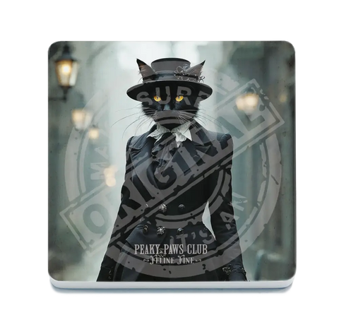 PEAKY PAWS CLUB - FELINE FINE - Black Cat Fridge Magnet Metal Signs