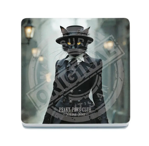 PEAKY PAWS CLUB - FELINE FINE - Black Cat Fridge Magnet Metal Signs