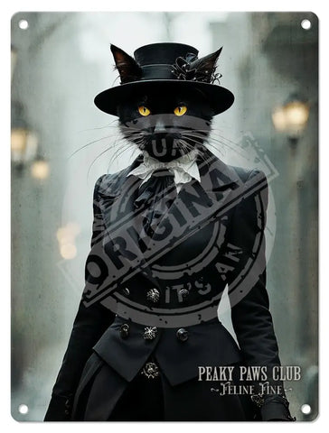 PEAKY PAWS CLUB - FELINE FINE - Black Cat Fridge Magnet Metal Signs