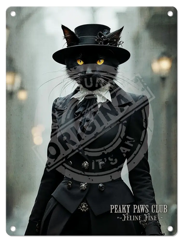 PEAKY PAWS CLUB - FELINE FINE - Black Cat Fridge Magnet Metal Signs