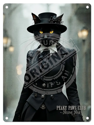 PEAKY PAWS CLUB - FELINE FINE - Black Cat Mini Metal Sign 15cm x 20cm Metal Signs