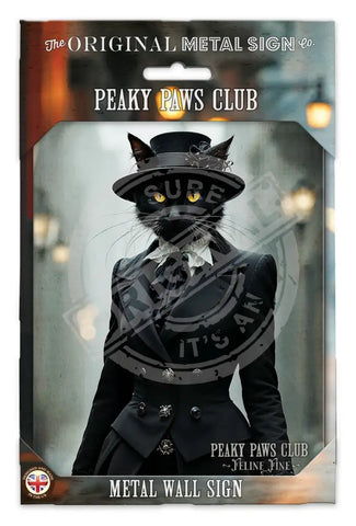 PEAKY PAWS CLUB - FELINE FINE - Black Cat Fridge Magnet Metal Signs