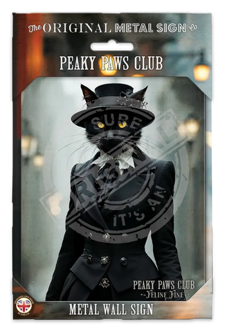 PEAKY PAWS CLUB - FELINE FINE - Black Cat Fridge Magnet Metal Signs