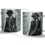 PEAKY PAWS CLUB - FELINE FINE - Black Cat Mug Metal Signs