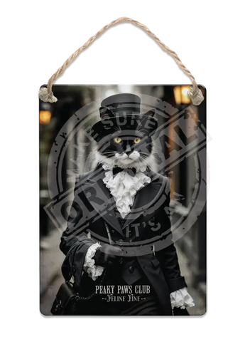 PEAKY PAWS CLUB - FELINE FINE - Black White Cat Fridge Magnet Metal Signs