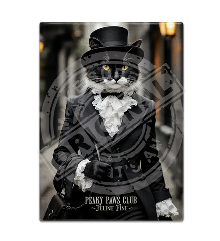 PEAKY PAWS CLUB - FELINE FINE - Black White Cat Fridge Magnet Metal Signs