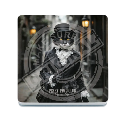 PEAKY PAWS CLUB - FELINE FINE - Black White Cat Fridge Magnet Metal Signs