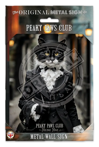 PEAKY PAWS CLUB - FELINE FINE - Black White Cat Fridge Magnet Metal Signs