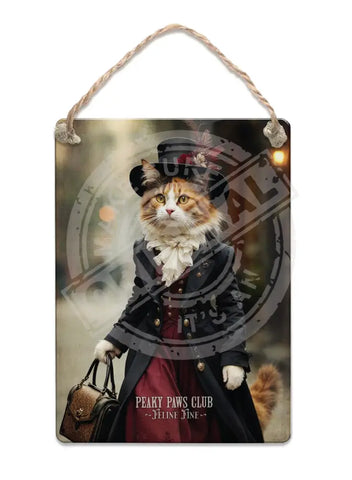 PEAKY PAWS CLUB - FELINE FINE - Calico Cat Fridge Magnet Metal Signs