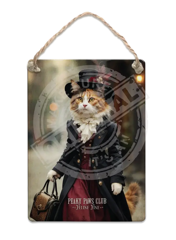 PEAKY PAWS CLUB - FELINE FINE - Calico Cat Fridge Magnet Metal Signs
