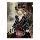 PEAKY PAWS CLUB - FELINE FINE - Calico Cat Fridge Magnet Metal Signs