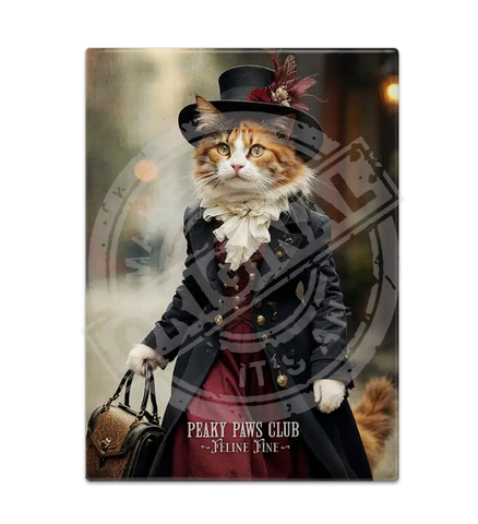PEAKY PAWS CLUB - FELINE FINE - Calico Cat Fridge Magnet Metal Signs
