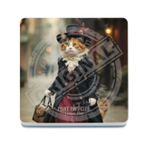 PEAKY PAWS CLUB - FELINE FINE - Calico Cat Melamine Coaster Metal Signs