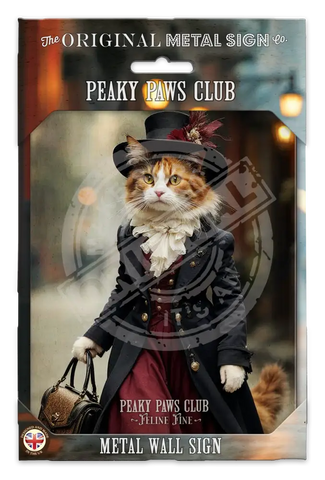 PEAKY PAWS CLUB - FELINE FINE - Calico Cat Fridge Magnet Metal Signs