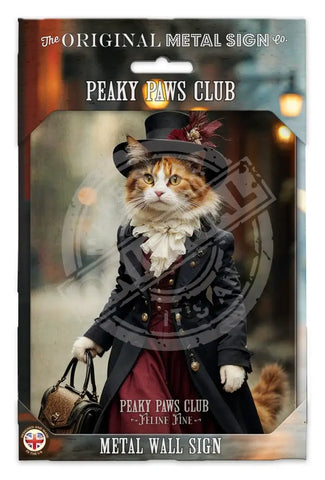 PEAKY PAWS CLUB - FELINE FINE - Calico Cat Fridge Magnet Metal Signs