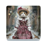 PEAKY PAWS CLUB - FELINE FINE - Calico Cat Pink Dress Melamine Coaster Metal Signs