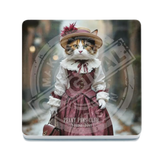 PEAKY PAWS CLUB - FELINE FINE - Calico Cat Pink Dress Melamine Coaster Metal Signs