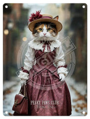 PEAKY PAWS CLUB - FELINE FINE - Calico Cat Pink Dress Mini Metal Sign 15cm x 20cm Metal Signs