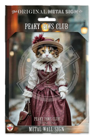 PEAKY PAWS CLUB - FELINE FINE - Calico Cat Pink Dress Fridge Magnet Metal Signs