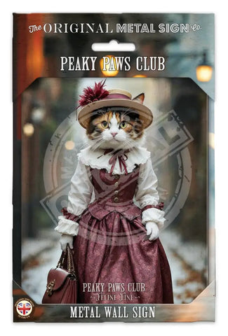 PEAKY PAWS CLUB - FELINE FINE - Calico Cat Pink Dress Fridge Magnet Metal Signs