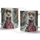 PEAKY PAWS CLUB - FELINE FINE - Calico Cat Pink Dress Mug Metal Signs