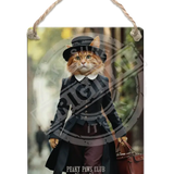PEAKY PAWS CLUB - FELINE FINE - Ginger Cat With Bag Dangler Metal Signs