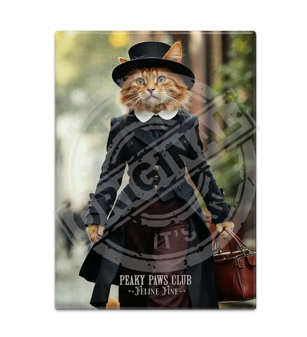 PEAKY PAWS CLUB - FELINE FINE - Ginger Cat With Bag Fridge Magnet Metal Signs