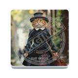 PEAKY PAWS CLUB - FELINE FINE - Ginger Cat With Bag Melamine Coaster Metal Signs