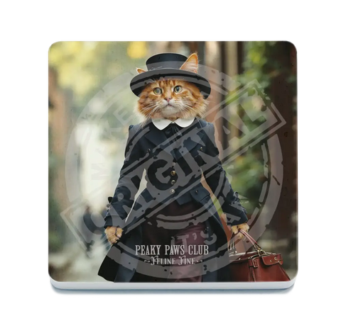 PEAKY PAWS CLUB - FELINE FINE - Ginger Cat With Bag Fridge Magnet Metal Signs