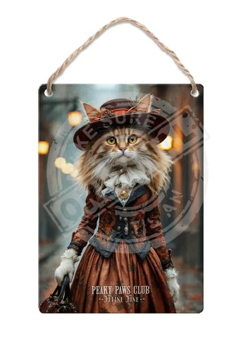 PEAKY PAWS CLUB - FELINE FINE - Ginger LaPerm Cat Fridge Magnet Metal Signs